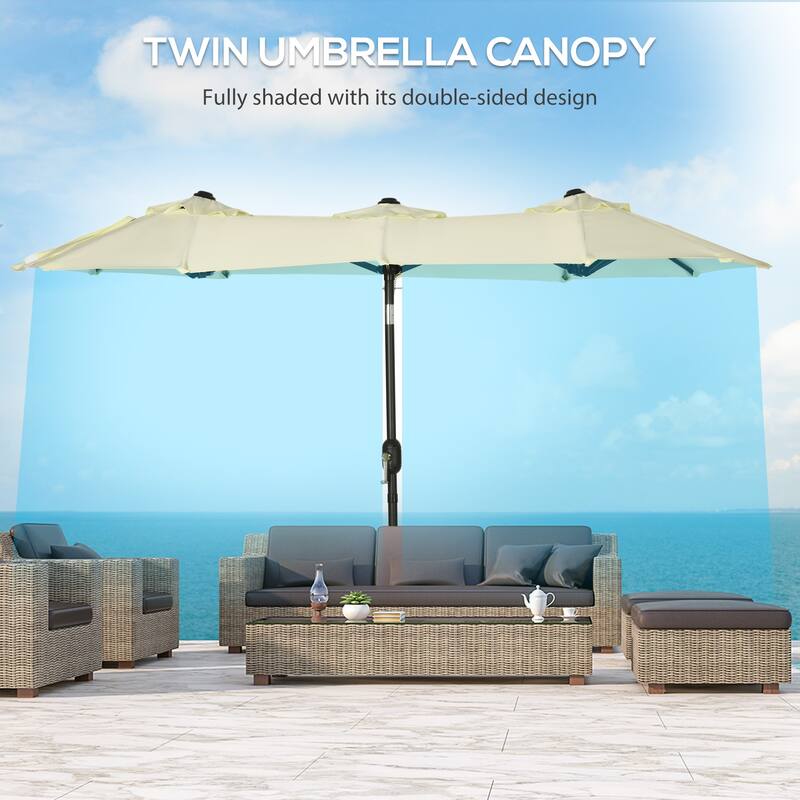 Outsunny Double-sided Patio Umbrella 9.5' Large Outdoor Market Umbrella with Push Button Tilt and Crank, 3 Air Vents and 12 Ribs