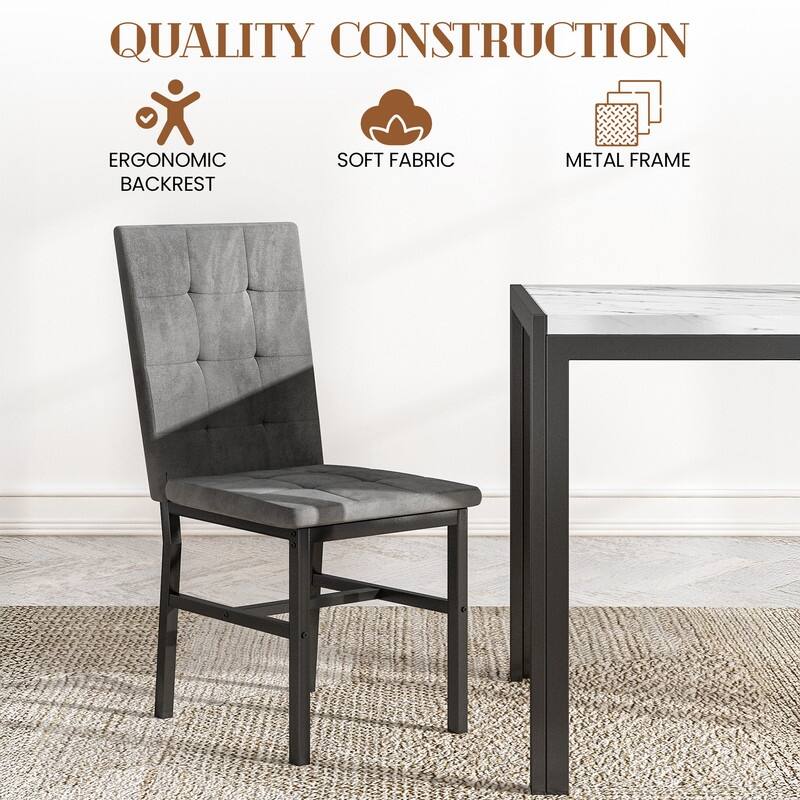 Grondin Faux Marble Kitchen Table And Chairs Set for 4, Modern Dining Room Table With 4 Armless Upholstered Dining Chairs