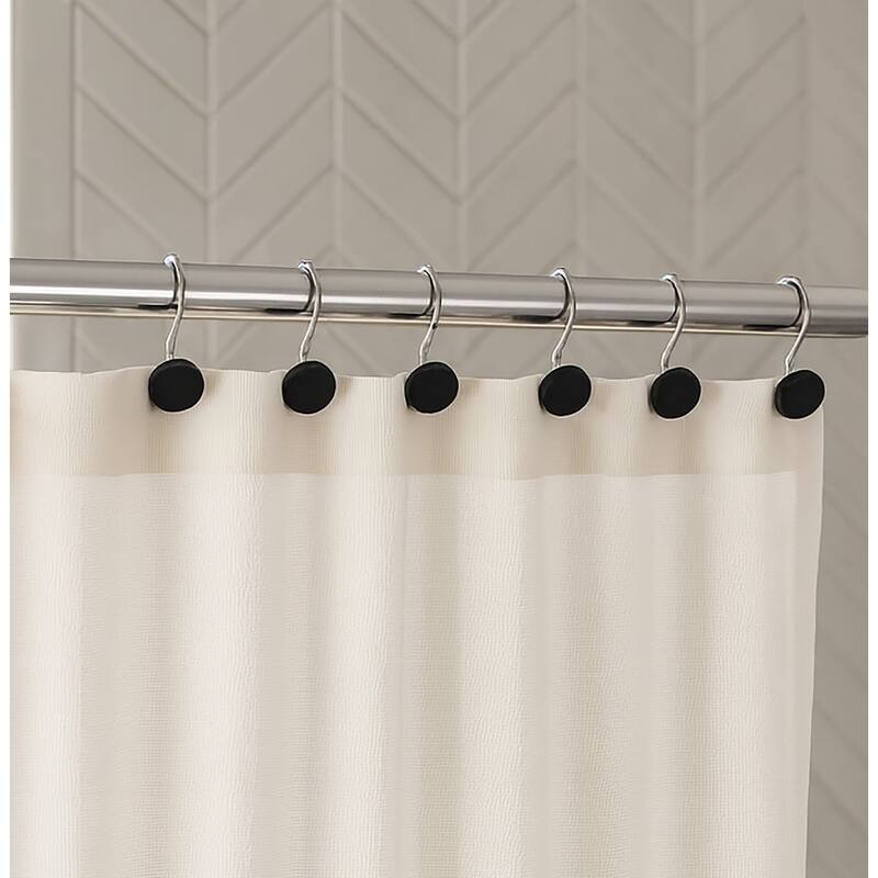 12 Piece Set - Chrome Black Heavy Duty Shower Curtain Hooks Rings Rustproof Metal - Matte Black