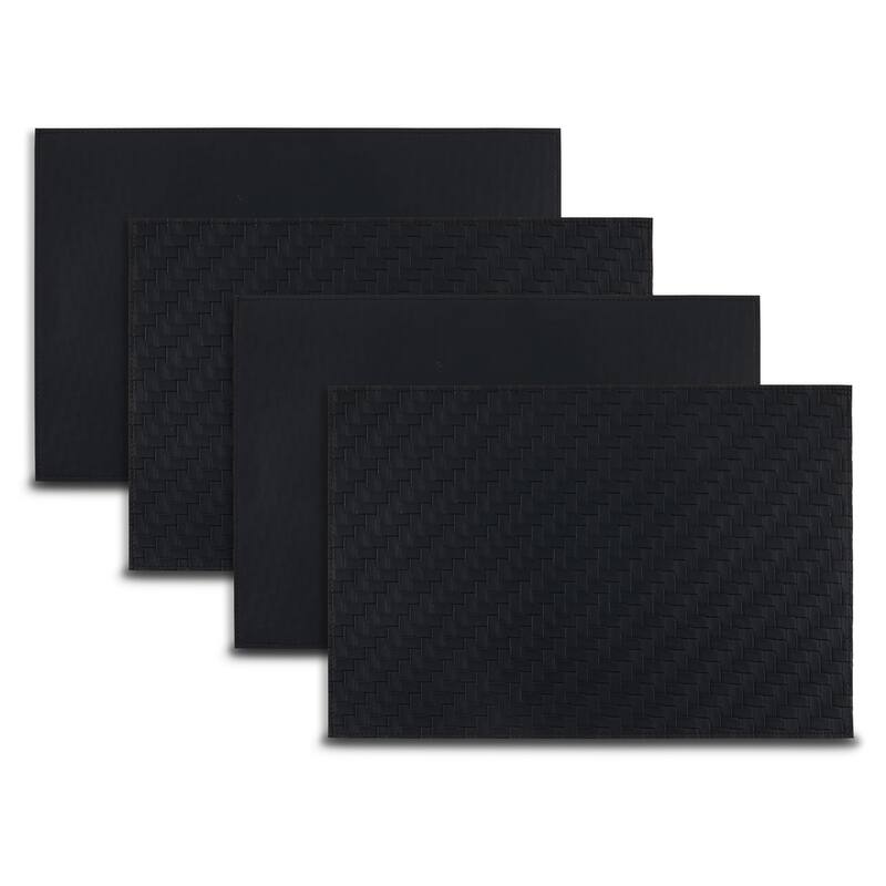 Dainty Home Lausanne Premium Vegan Leather Reversible 2 Pattern Rectangular Placemat Set Of 4 - Black