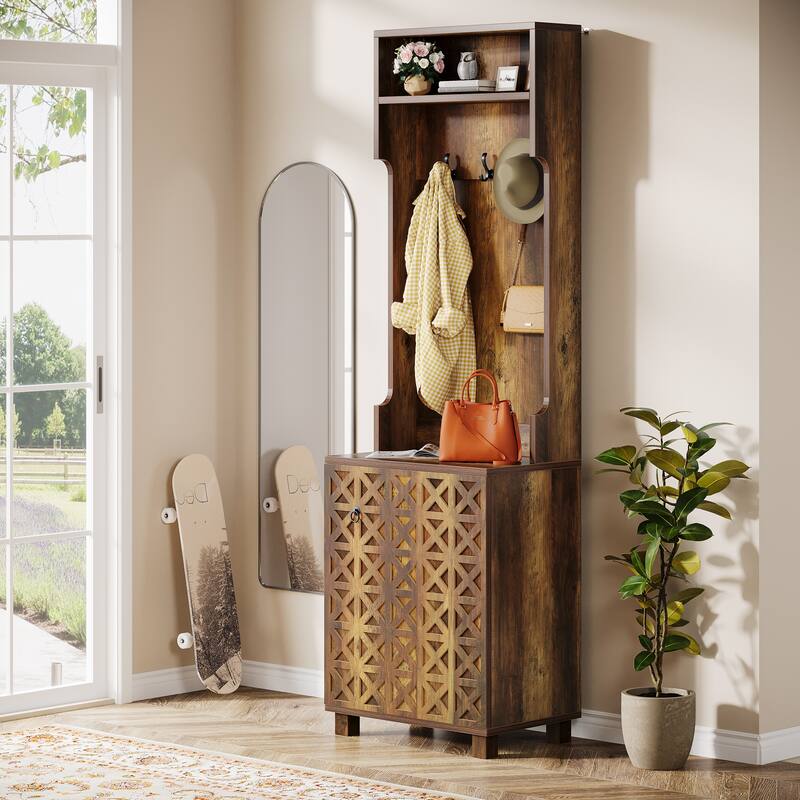 3-in-1 Hall Tree with Coat Rack and Shoe Cabinet for Entryway