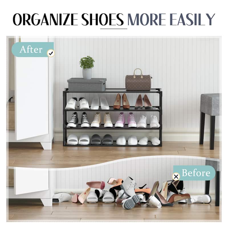Shoe Rack Detachable Non-Woven Waterproof Fabric Shoe Organizer Tower Black Set of 2