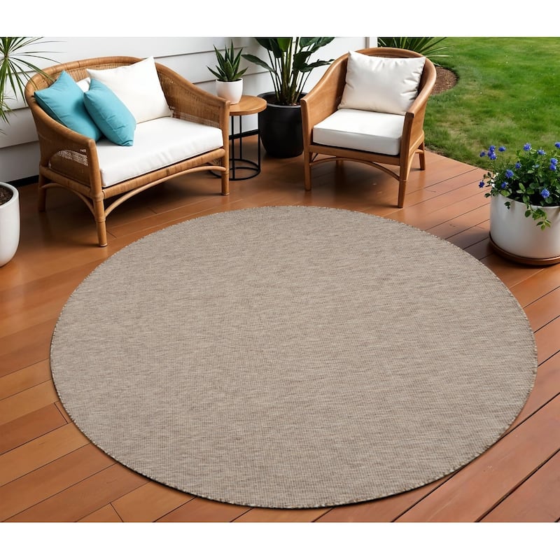 HomeRoots Contemporary Round Outdoor Rug - 8' Round - Beige - 8' Round