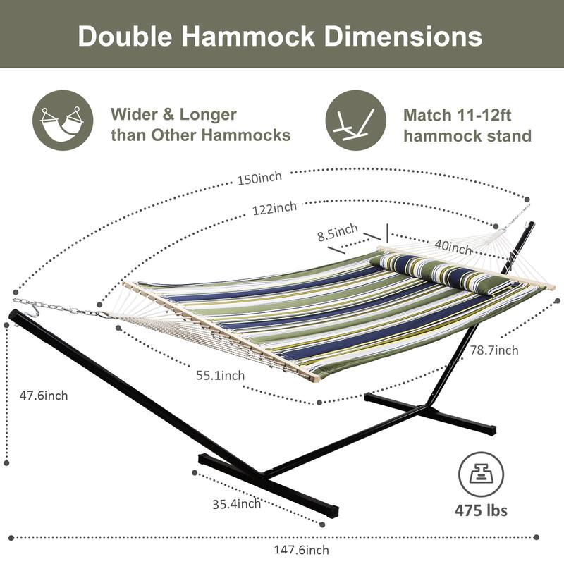 Outdoor Portable Double Hammock with Stand&Pillow Max 475 lbs Capacity