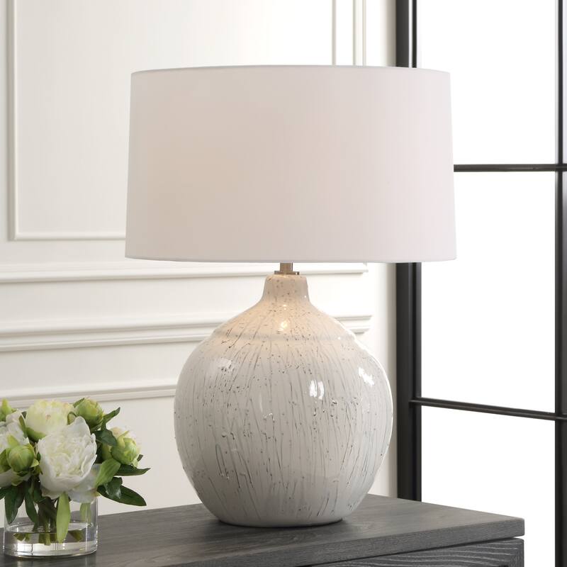Ceramic Glossy Table Lamp with White Tapered Shade - 25.75" - White