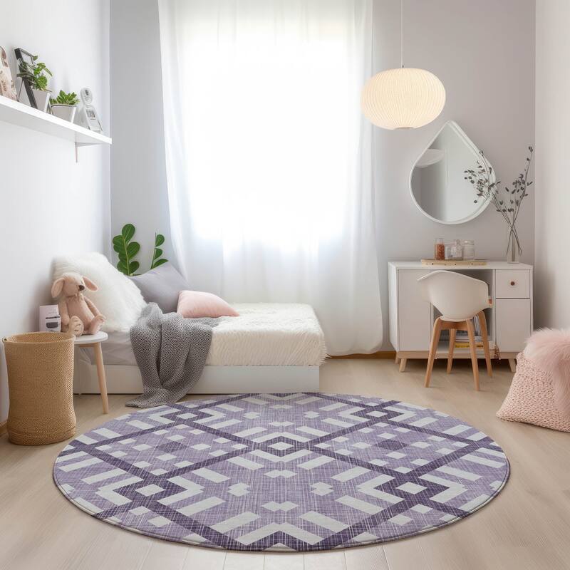 Machine Washable Indoor/ Outdoor Chantille Contemporary Trellis Rug - Purple - 8' x 8'