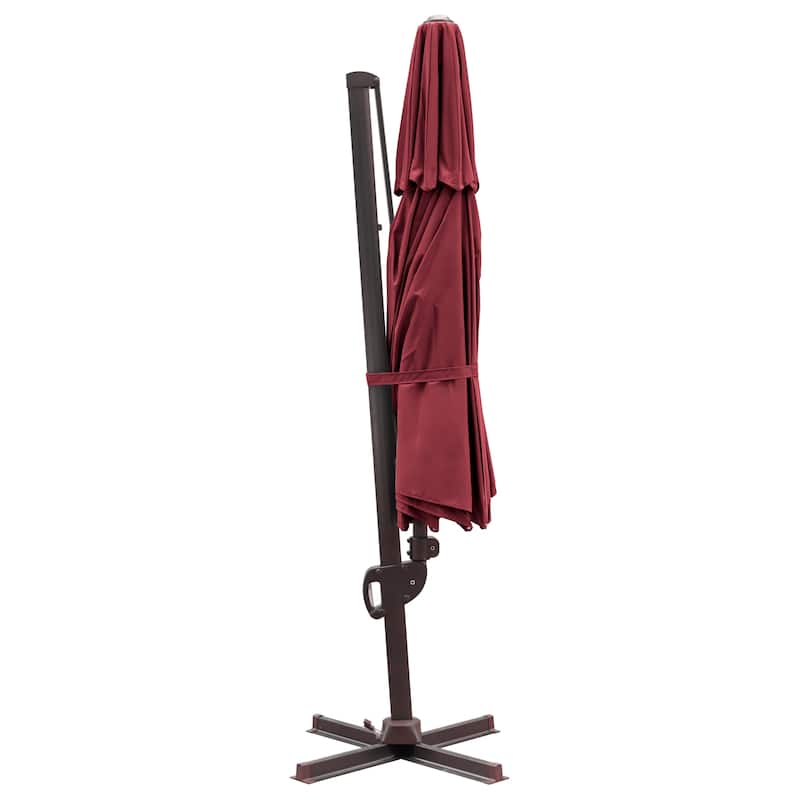 11 FT Outdoor Solar-Powered LED Light Aluminum Double Top Patio Cantilever Umbrella with Fillable Base