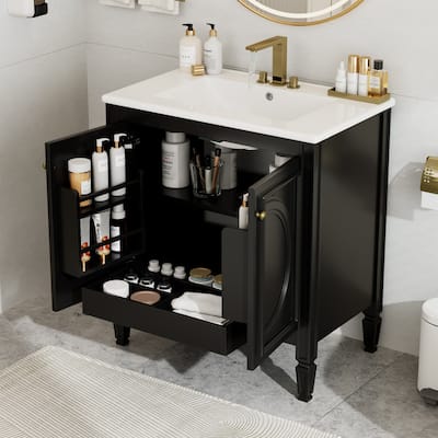 30" Bathroom Vanity with Sink, Two Doors with Shelf, Soft Close Door Hinges, Vintage Style