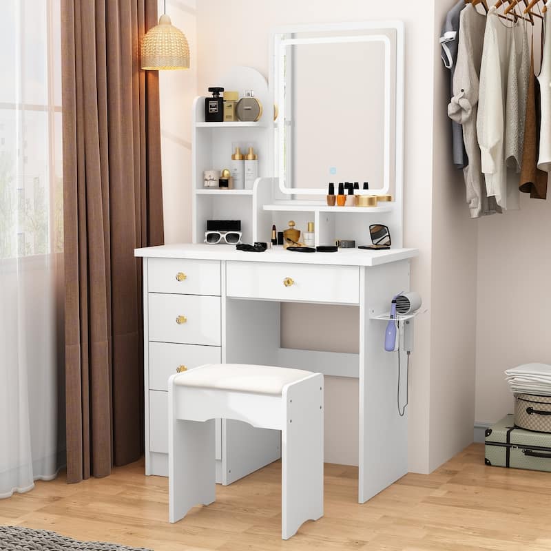 Vanity Desk with Lights,Makeup Vanity w/Power Strip,Dressing Table Set