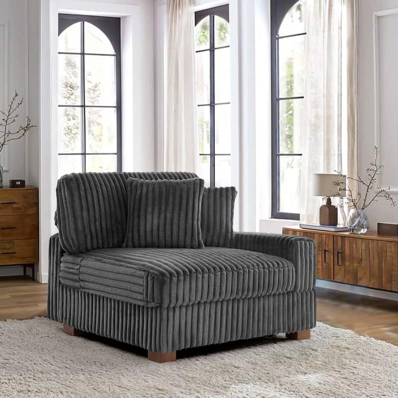 Plush Corduroy Chaise Armchair Modular Lounge Sectional Corner Sofa - Right Facing - Corner Chiar-Grey