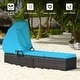 preview thumbnail 4 of 8, Gymax Rattan Patio Chaise Lounge Chair W/ Adjustable Canopy Turquoise
