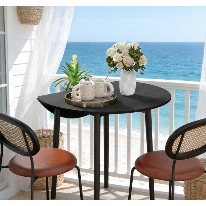 Folding Dining Table with Drop Leaves, Kitchen Table with Wood Legs, Work Table Coffee Table - Distressed Black