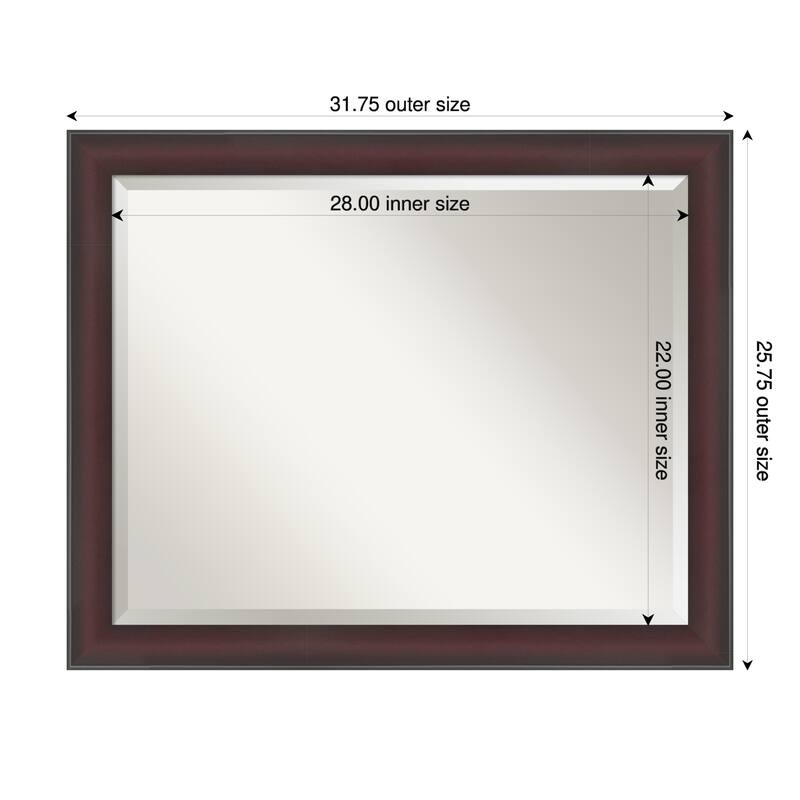 Grand Narrow Beveled Framed Bathroom Vanity Wall Mirror - 32 x 26 in - Grand Cherry Narrow