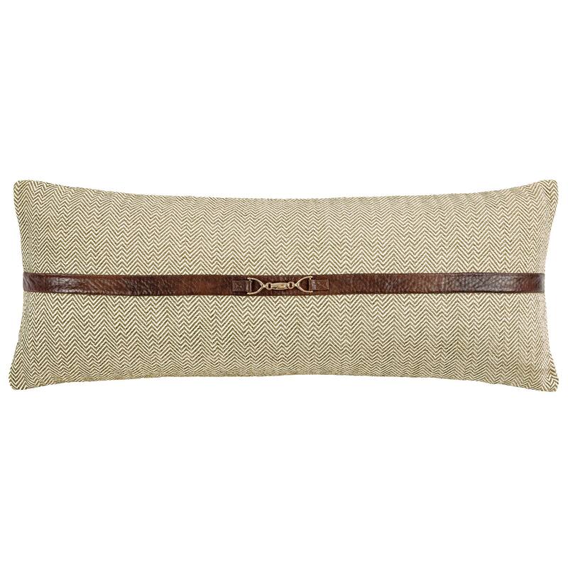 HiEnd Accents Chenille Herringbone Leather Strap Buckle Detailed 14x36 inch Accent Lumbar Pillow