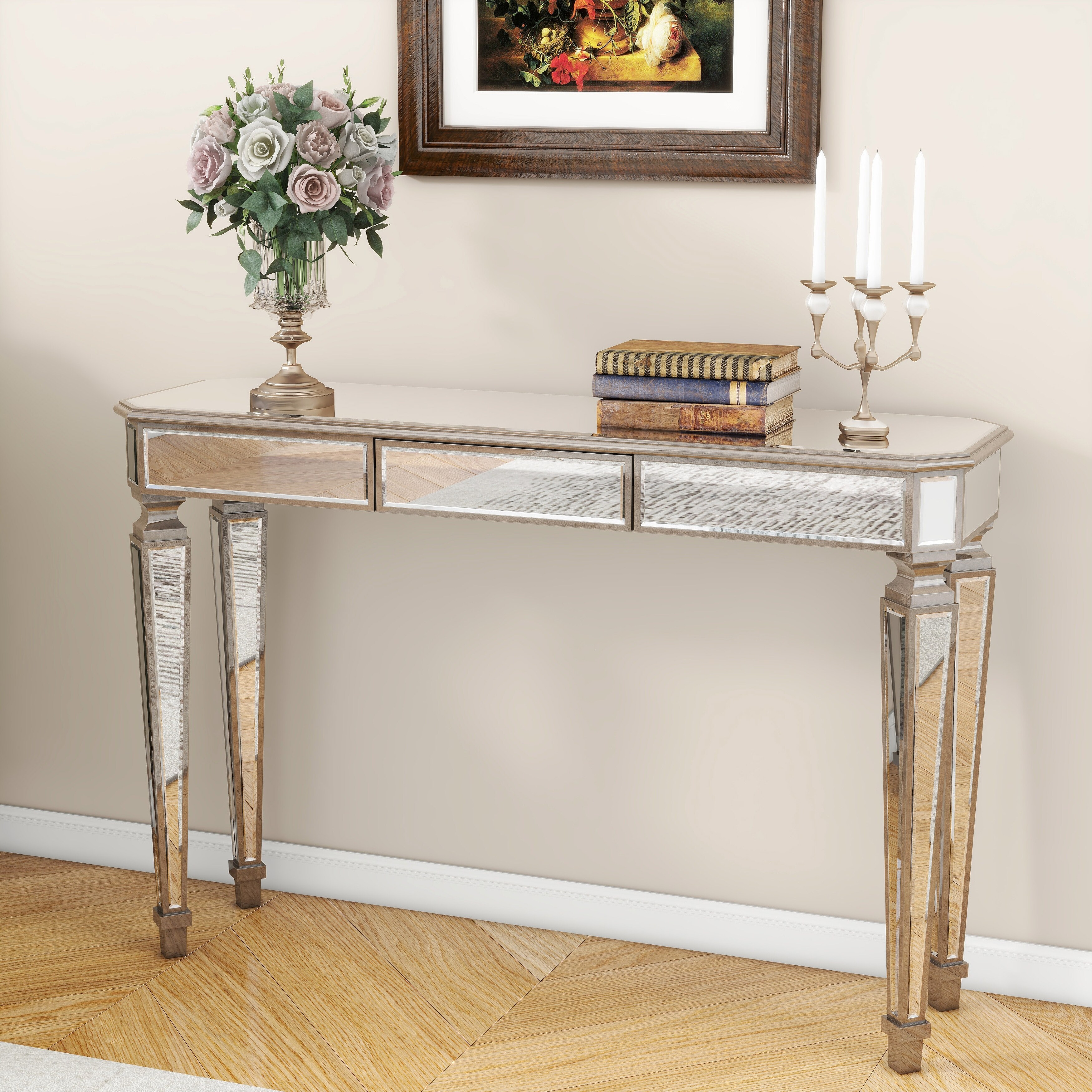 3 drawer mirrored console table discount