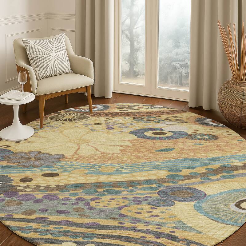 Machine Washable Indoor/ Outdoor Whimsy Floral Chantille Rug