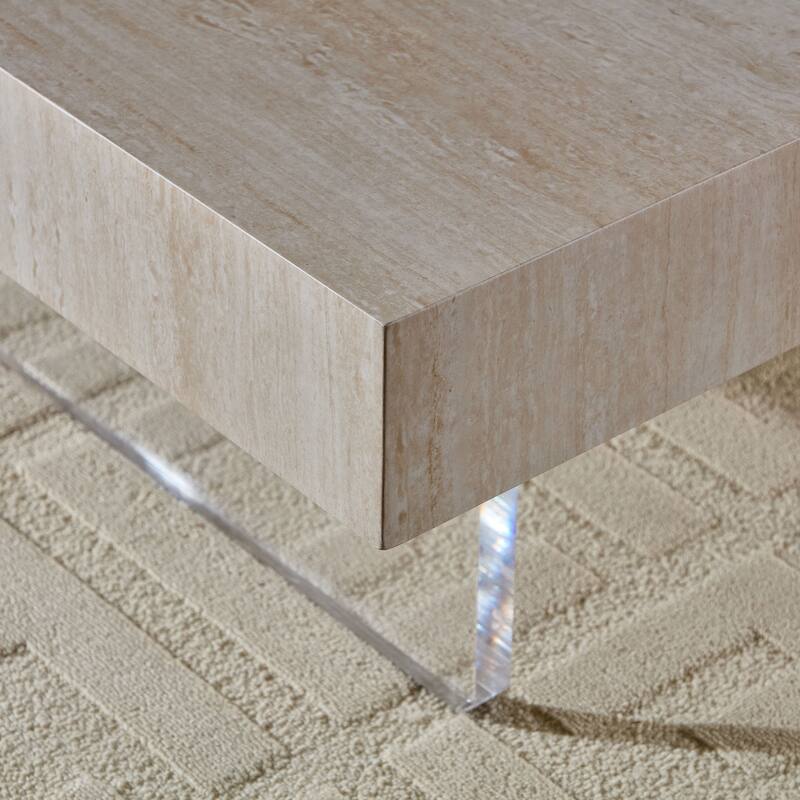 34.65" Faux Travertine Coffee Table with Acrylic Legs