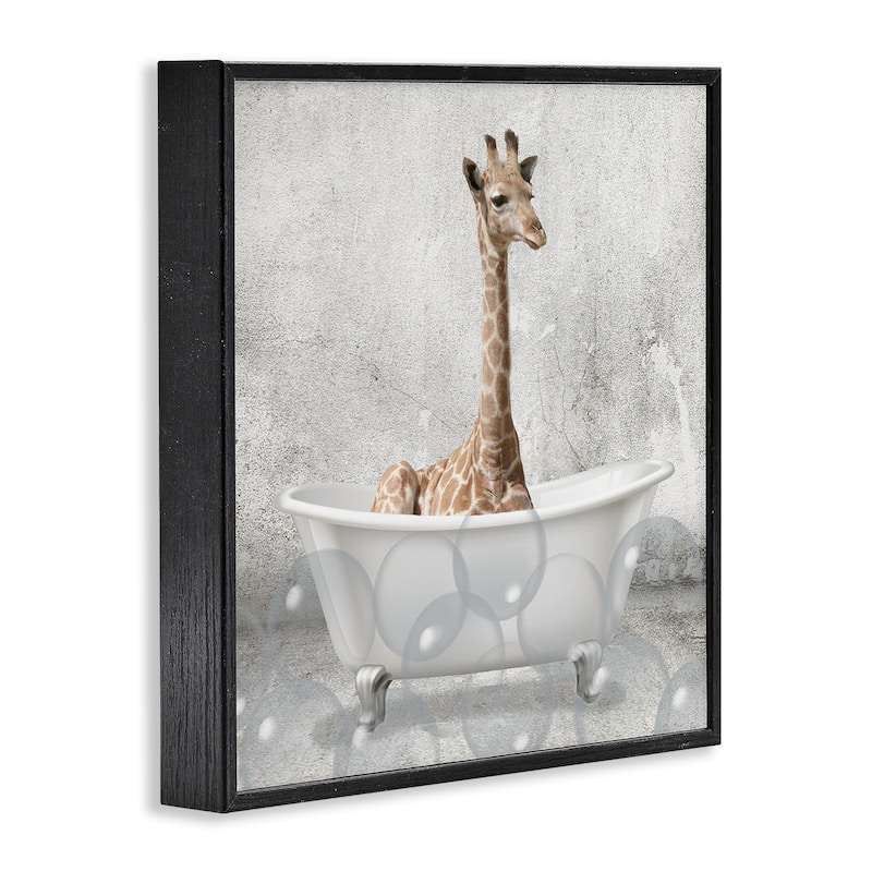 Stupell Baby Giraffe Bath Time Cute Animal Design,12 x 12, Framed Wall Art