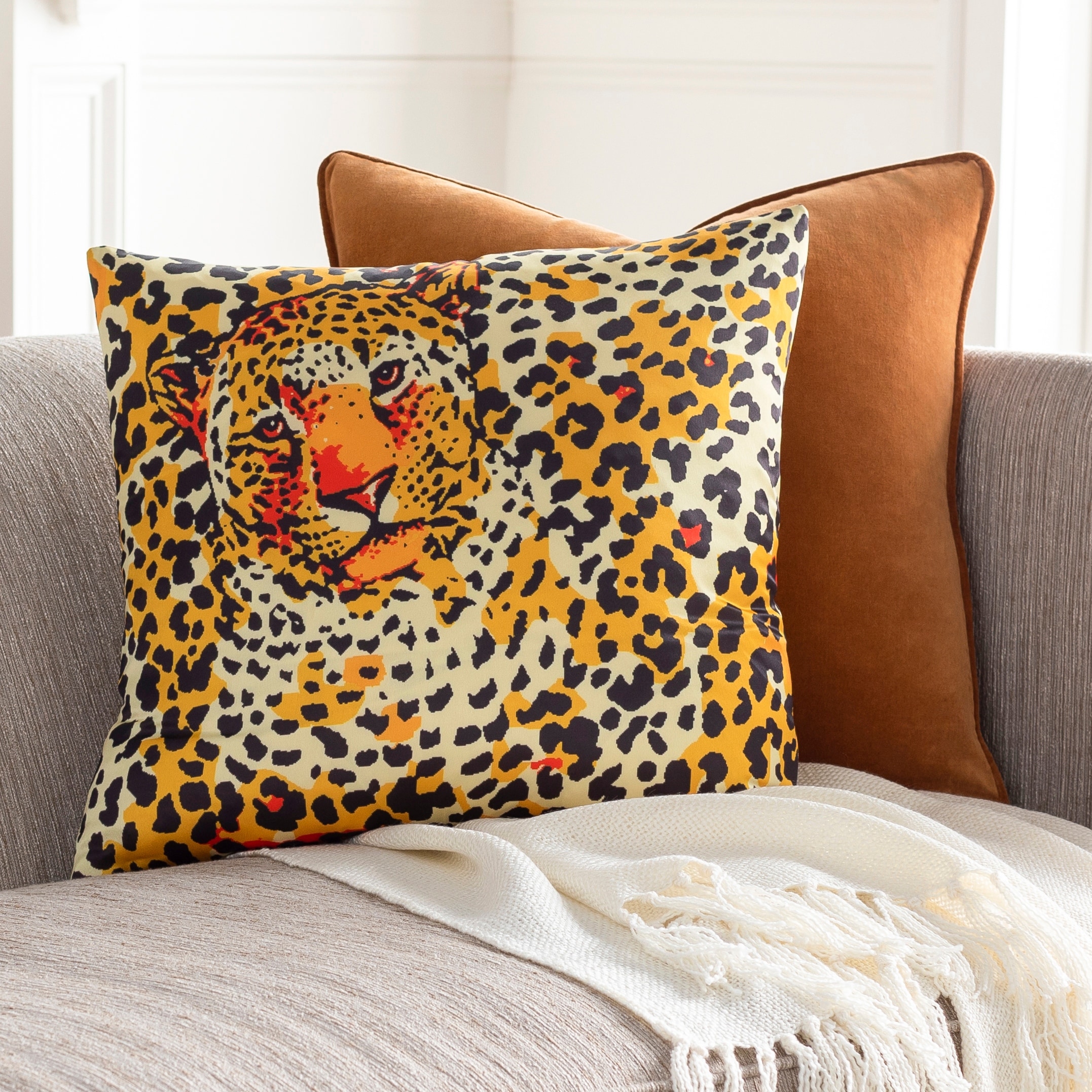 Mettawa Yellow Leopard Print Throw Pillow