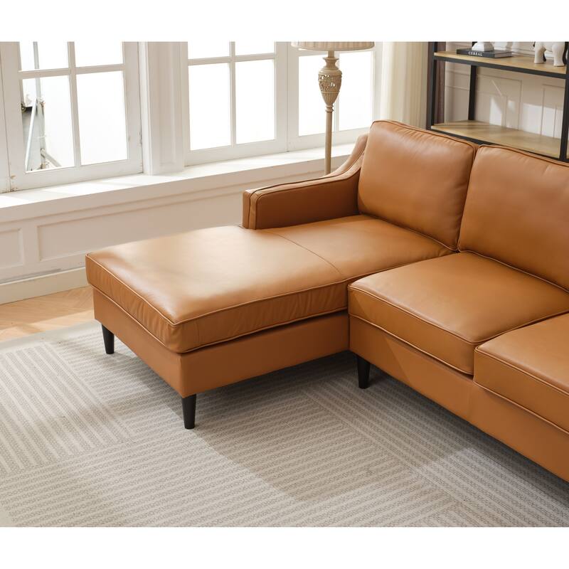 94.5" Genuine Leather L-Shaped Sectional Sofa with Left Chaise & Modern Design