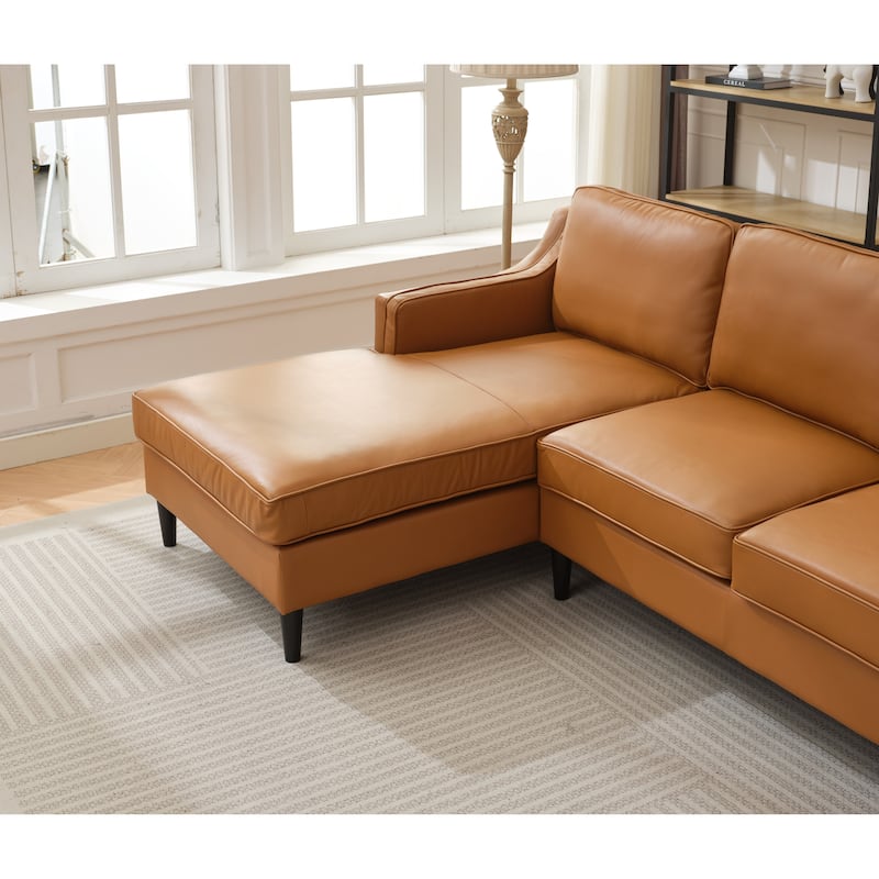94.5" Genuine Leather L-Shaped Sectional Sofa with Left Chaise Lounge and Modern Design