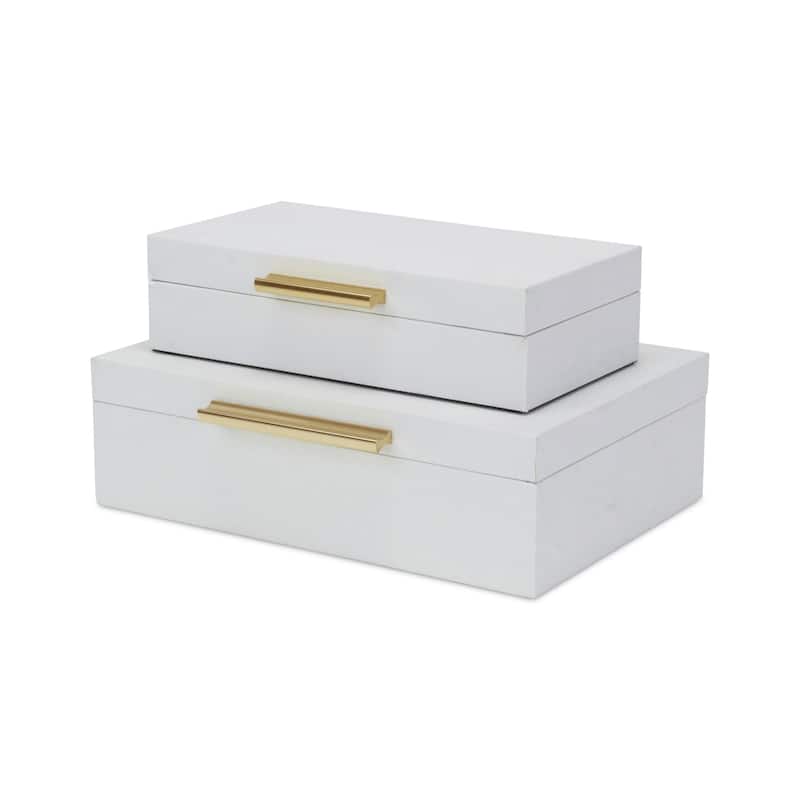 Faux Snakeskin Decorative Boxes - 11.75" - White and Gold - Set of 2