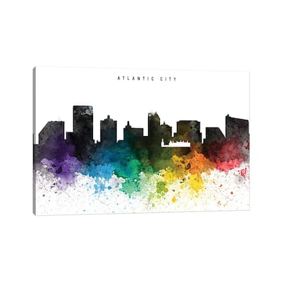 iCanvas "Atlantic City Skyline Rainbow Style" by WallDecorAddict Canvas Print
