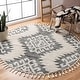 preview thumbnail 98 of 136, SAFAVIEH Moroccan Tassel Shag Iulieana Boho Tribal 2-inch Thick Rug 3' Round - Ivory/Grey - Round
