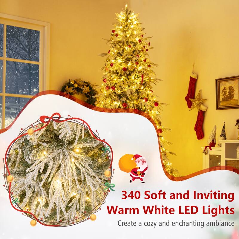 Gymax 6/7/8 FT Artificial Christmas Tree w/1108 PE PVC Branch Tips & - Green, White