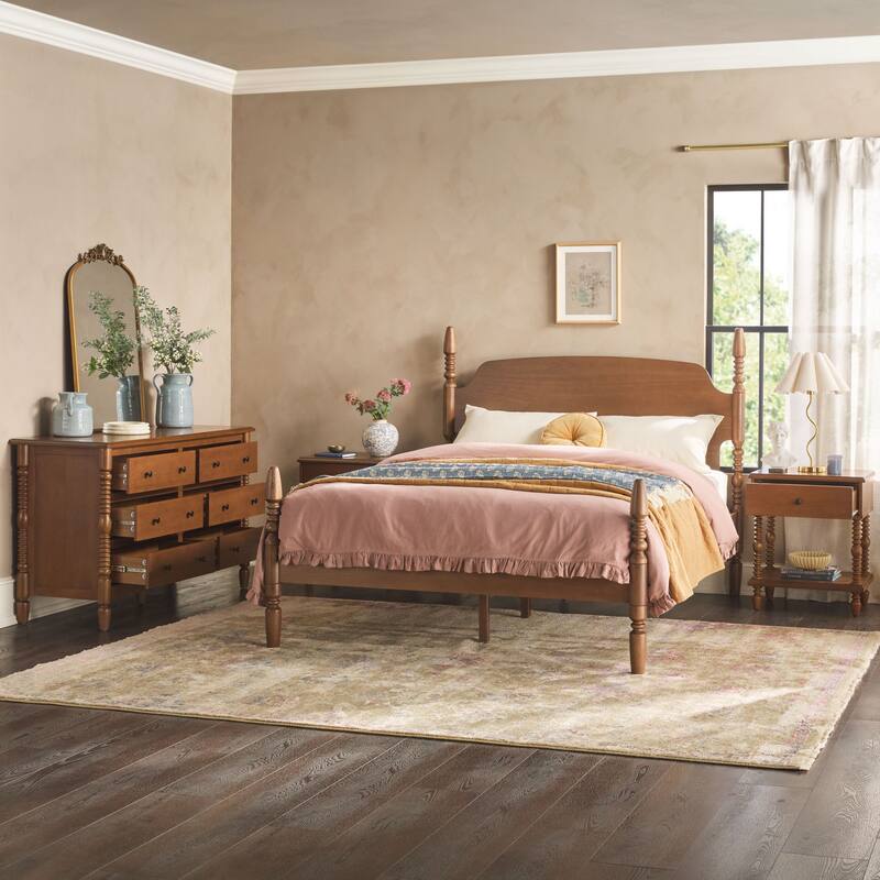 Walker Edison Queen Bed with Dresser and 1-Drawer Nightstands Bedroom Set