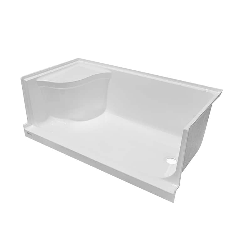 Fine Fixtures Single Threshold Acrylic Non-Slip Shower Base With Seat - 60 x 32