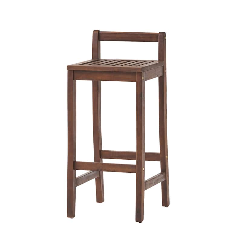 Roomfitters Outdoor Acacia Wood Bar Stools, Rustic Patio High Dining Chairs with Backrest and Footrest, Brown