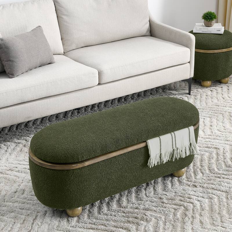 43.3'' Wide Upholstered Fabric Storage Bench with Safety Hinge
