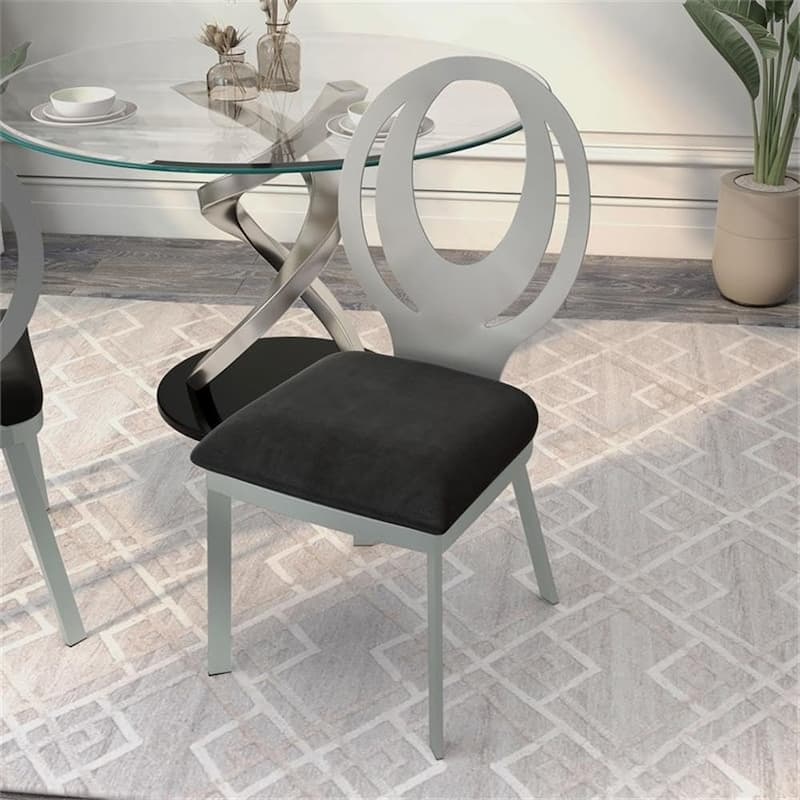 Modern Silver Black Finish Oval Back Side Chairs Set