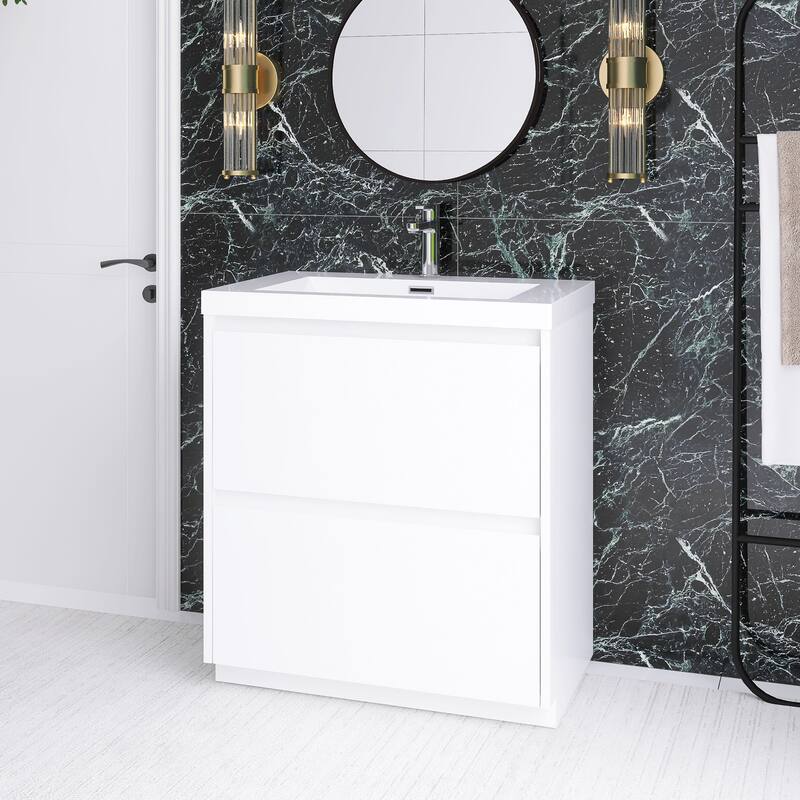 Floating Bathroom Vanity with Integrated Resin Top