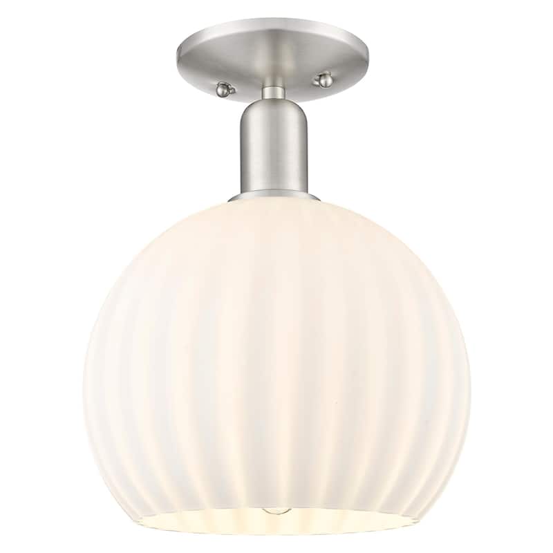 Innovations Lighting 716-1C-14-10 White Venetian Semi-Flush White - Brushed Satin Nickel / White Venetian