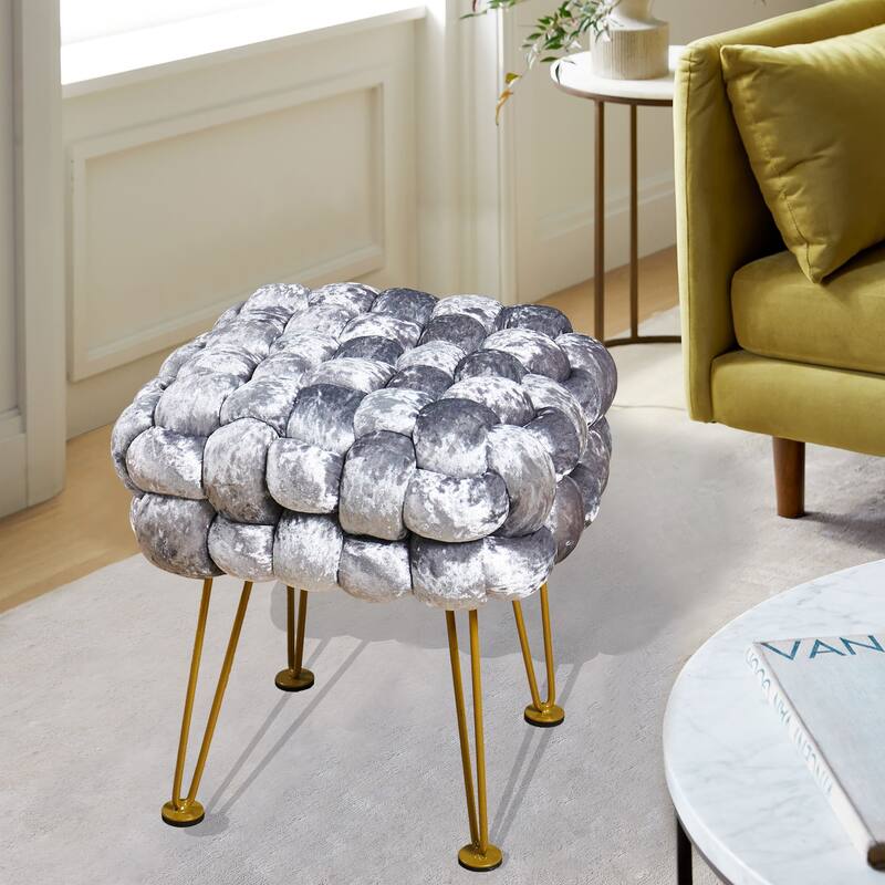 Home Soft Things Crushed Velvet Pouf Stool Ottoman