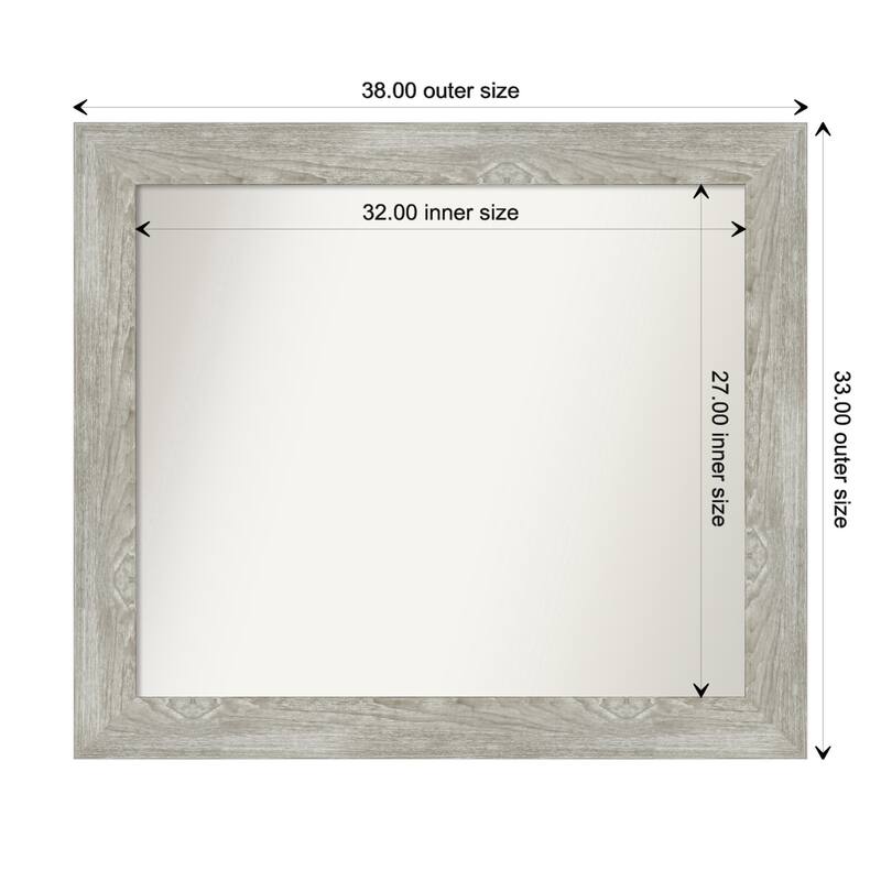 Dove Greywash Framed Non-Beveled Custom Wall Mirror, Bathroom Vanity Mirror - Outer Size: 38 x 33