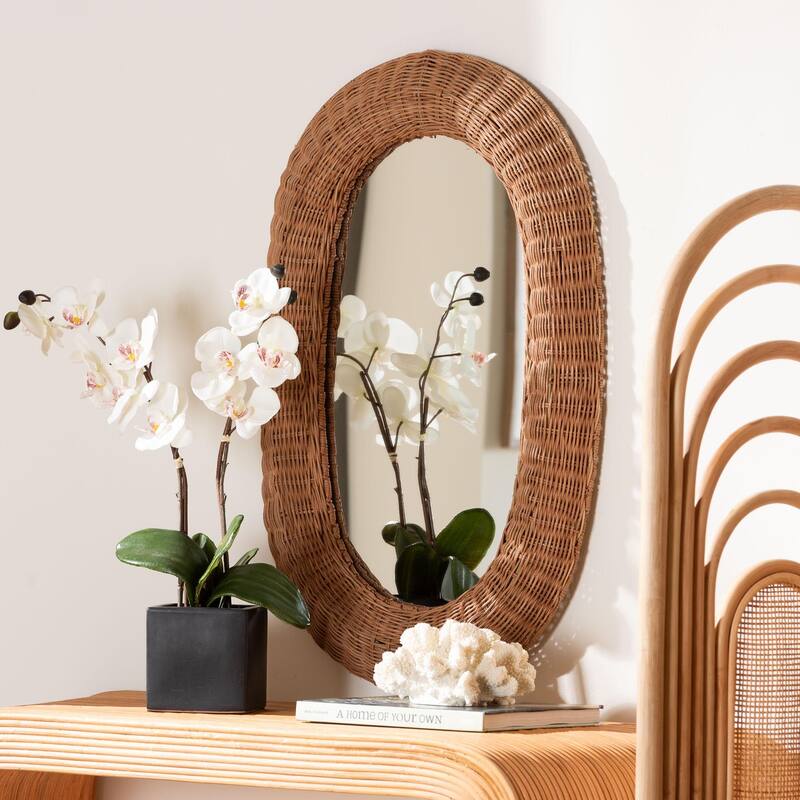 Brisia Rattan Wall Mirror - Handwoven Wicker Framed Mirror for Entryway, Living Room, or Bedroom, Natural