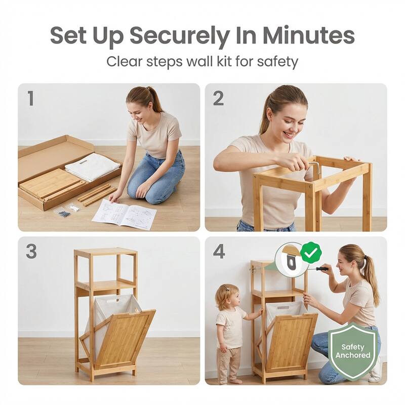 Tilt-Out Laundry Cabinet with Removable Hamper - 14.4"L x 13"W x 38.8"H