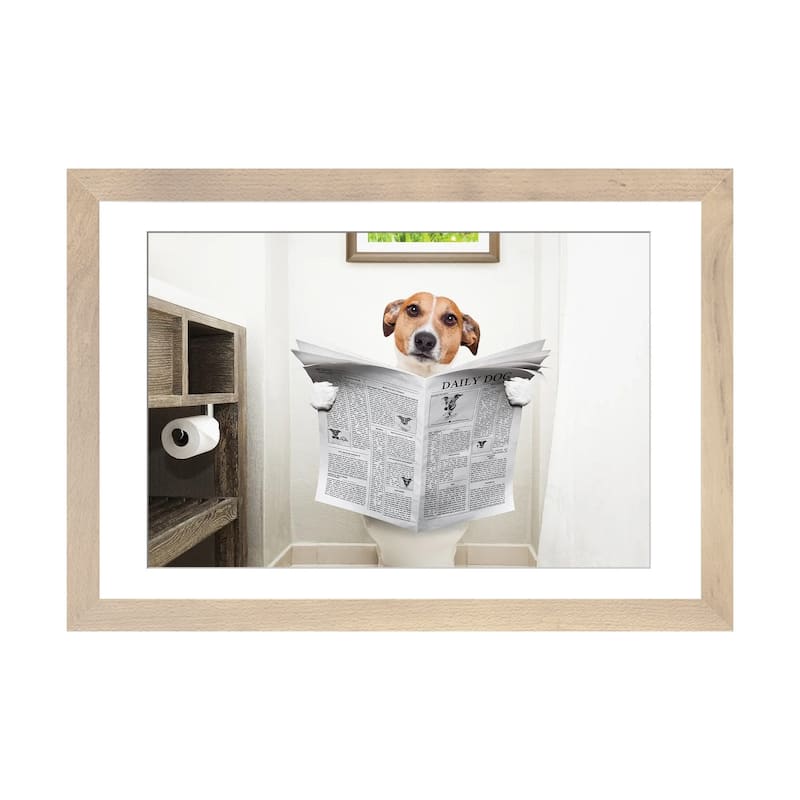 iCanvas "Dog On Toilet Seat Reading Newspaper II" by damedeeso - Natural - 16x24x1