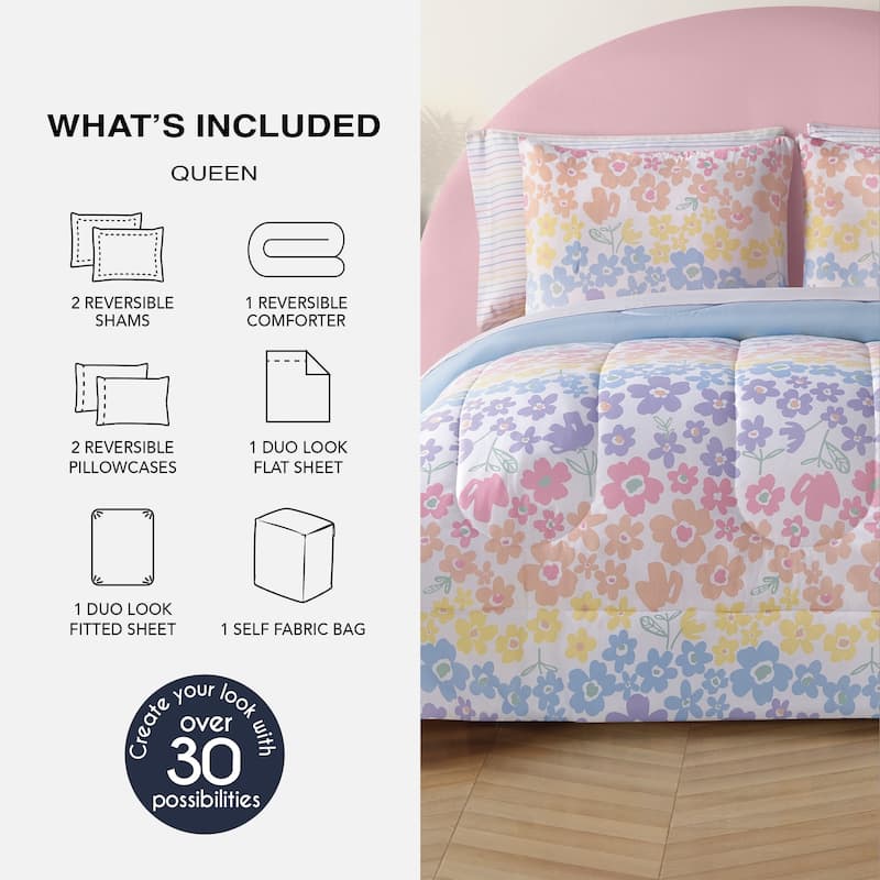 Floral Juvenile Bed in a Bag - Queen - Multicolor