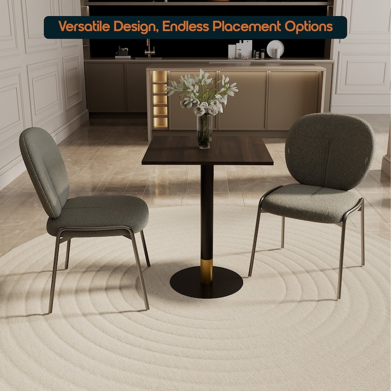 Vail Square Dining Table with 24 in. MDF Tabletop in Black Stainless Steel Round Pedestal Base with Gold Accent Kitchen Table
