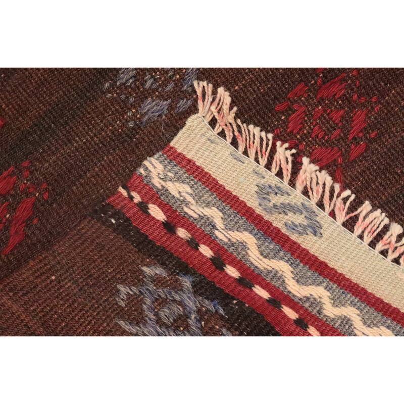 Hand Woven Oriental 100% Wool Carpet Southwestern Tribal Brown Kilim Runner Rug - 9' 3'' X 3' 6''