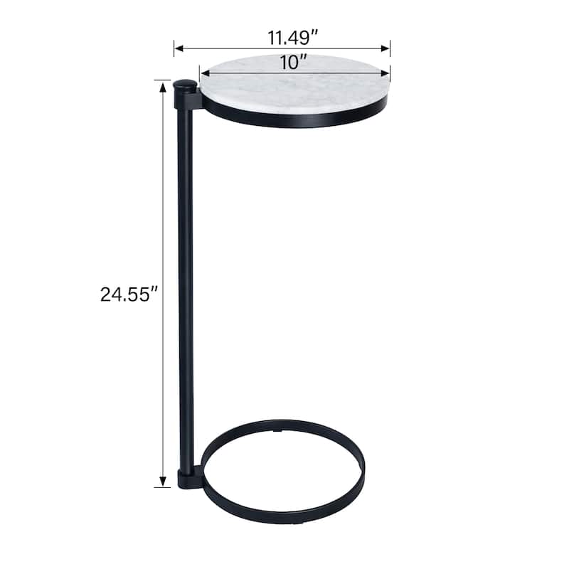 C Shaped Martini Drink Round Table with Black or Gold Metal Base, Carrara Marble or Tempered Glass top