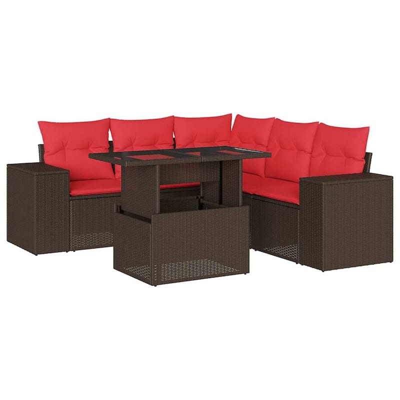 vidaXL Patio Sofa Set with Cushions Table and Couches 6 Piece Poly Rattan - 24.4" x 24.4" x 27.2"