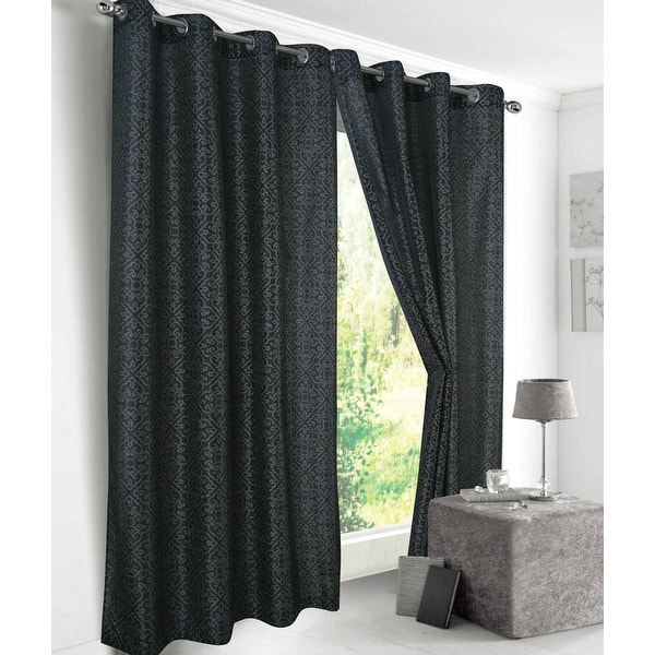 slide 1 of 20, Diamond Metallic Faux Silk Single Grommet Curtain Panel - (1x) 54 x 90 in. Black