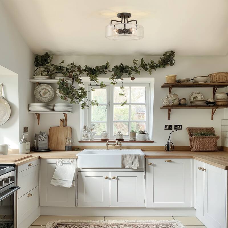 Modern Farmhouse 4-Light Semi-Flush Mount Ceiling Lights for Kitchen - D 12" x H 8"