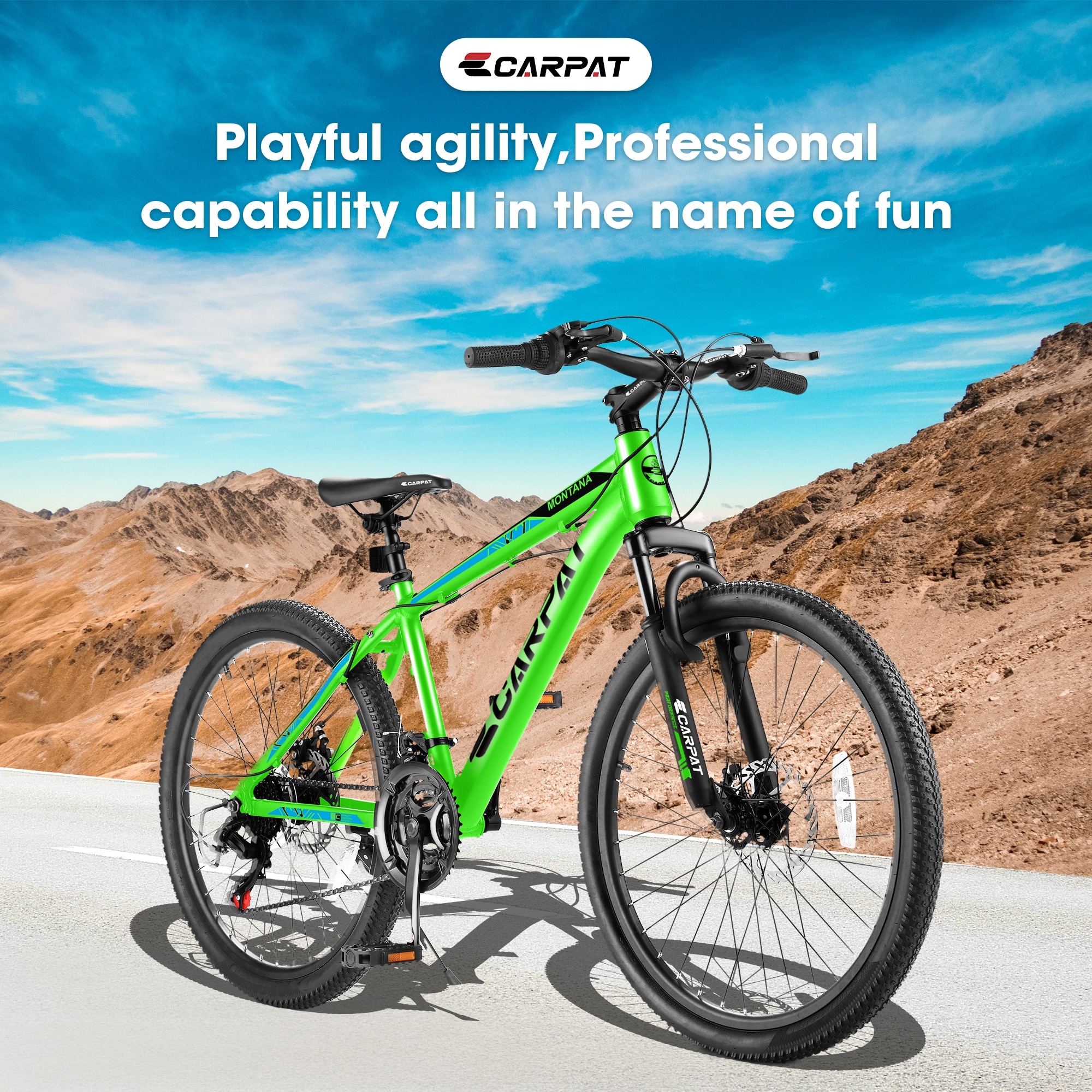 Green 24 Inch Adult Mountain Bicycle Aluminium Frame Bike Outdoor Bikes Commuter Bikes Leisure Bikes 21 Speed with Disc Brake