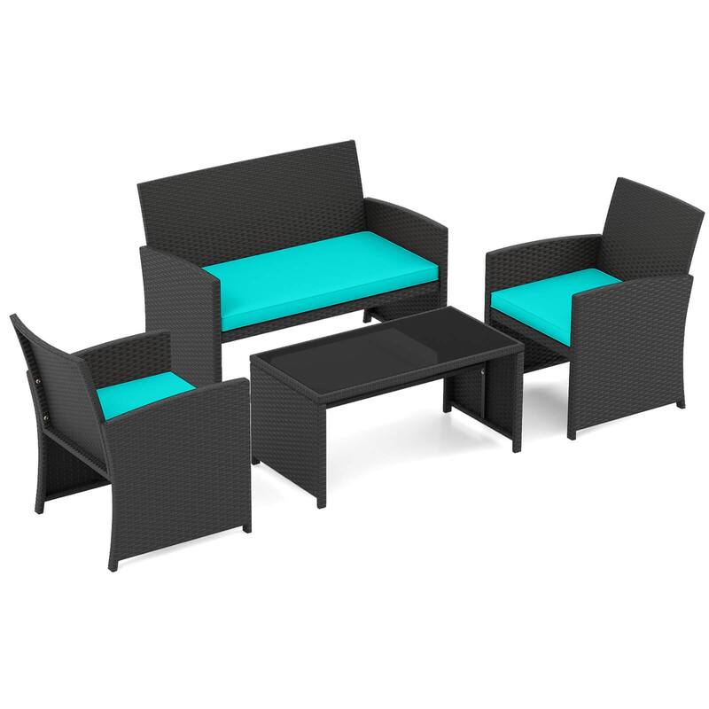 Costway 4 PCS Patio Conversation Set with Seat Cushions & Tempered - See Details